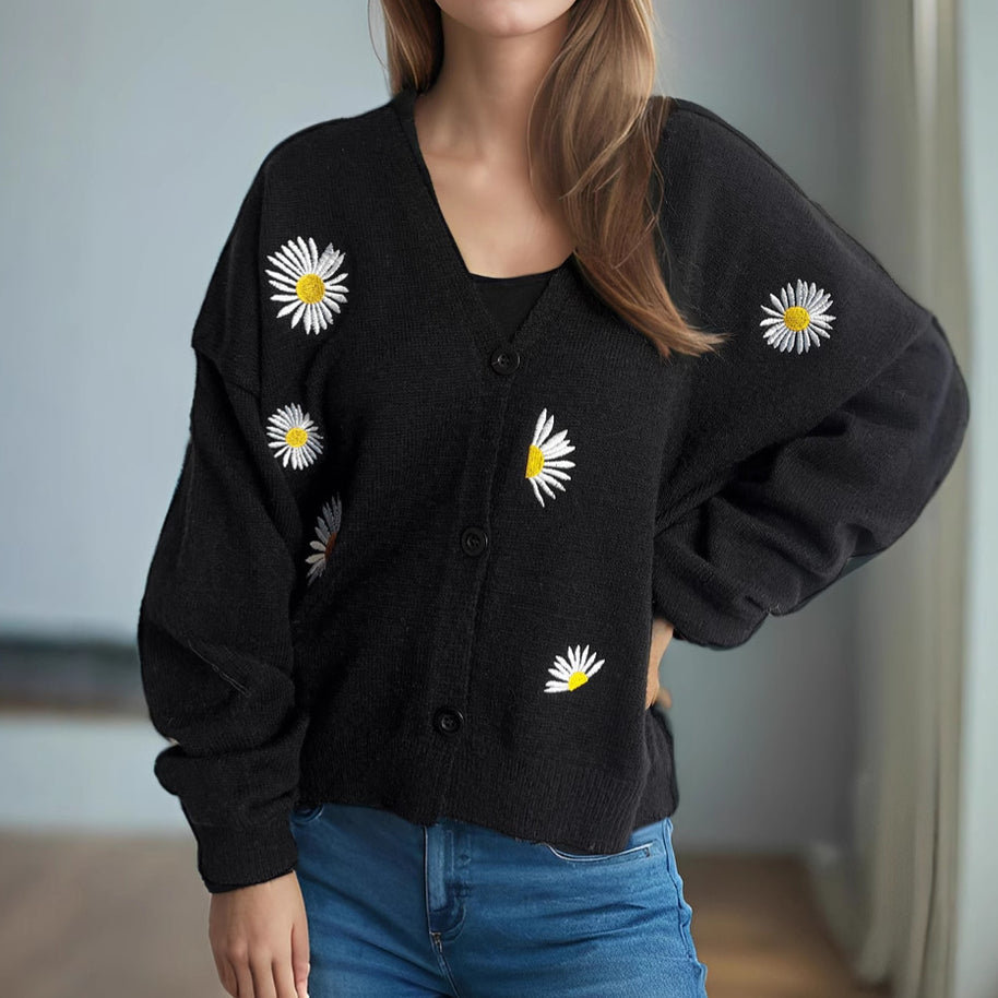 Damen Strickjacke mit floralen Applikationen WW