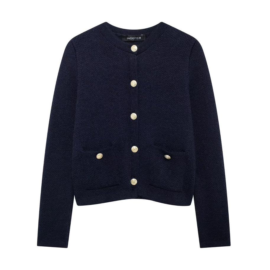 Damen Strickjacke mit schimmernden Knöpfen und Taschen WW