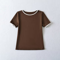 Damen klassisches T-Shirt mit kontrastierenden Ärmelabschlüssen und hochwertiger Baumwolle WW