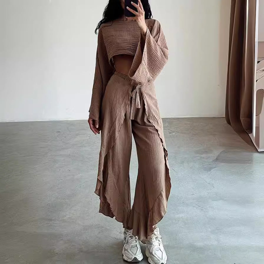 Damen Lässiges Zweiteiliges Set mit oversize Oberteil und weiten Hosen WW