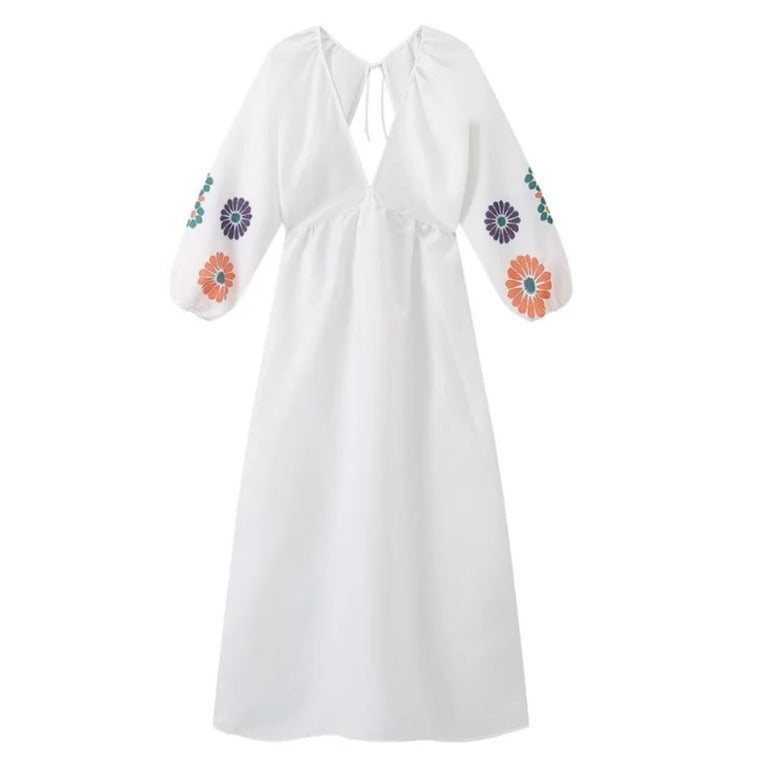 Damen lässiges Maxikleid mit floralen Puffärmeln W&W