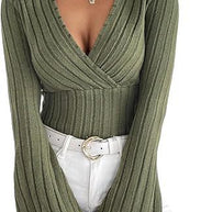 Damen Strickoberteil mit Wickeldesign und weitem Ärmel WW