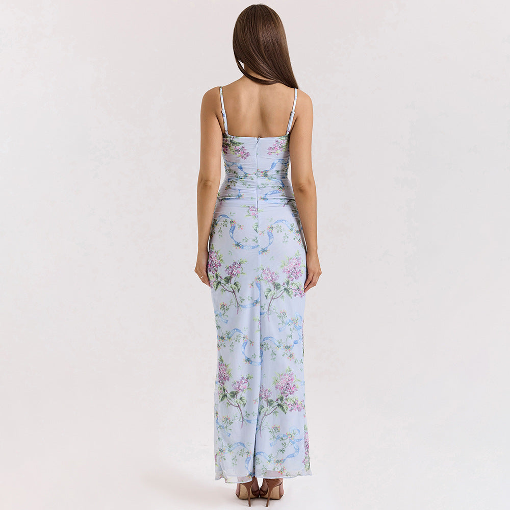 Damen Maxikleid mit floralem Musterdruck und seitlichem Schlitz W&W Mode
