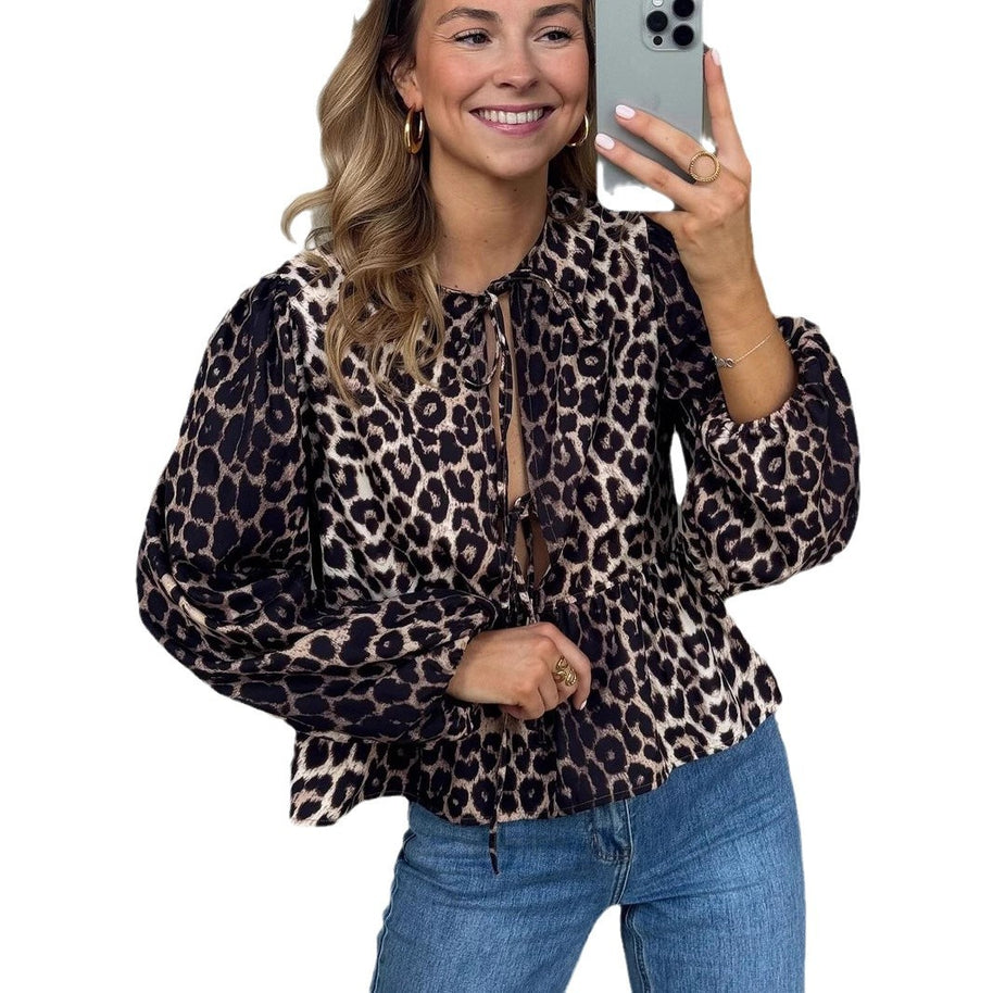 Damen Bluse mit Leo-Print und Rüschen WW