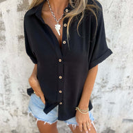 Damen modische Bluse mit ganzflächigem Knopfverschluss und legerem Schnitt