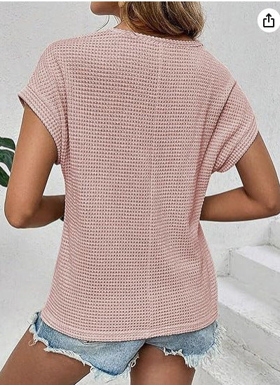 Damen kurzärmliges Strickoberteil mit dekorativem Lochmuster WW