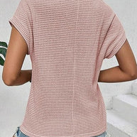 Damen kurzärmliges Strickoberteil mit dekorativem Lochmuster WW