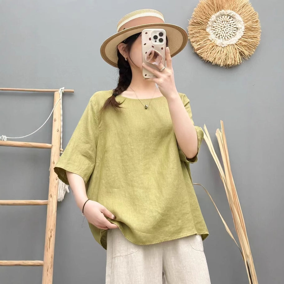 Damen Relaxed Fit Leinen Oversized Top WW