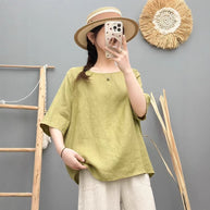 Damen Relaxed Fit Leinen Oversized Top WW