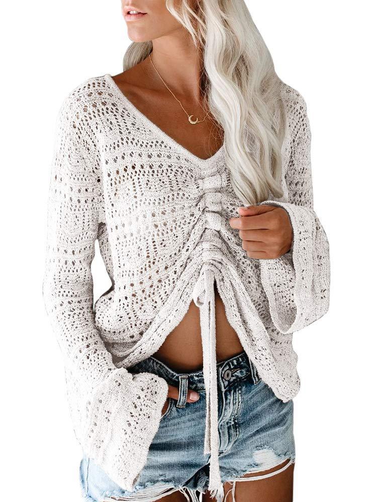 Damen angesagter V-Ausschnitt Pullover mit Raffung WW