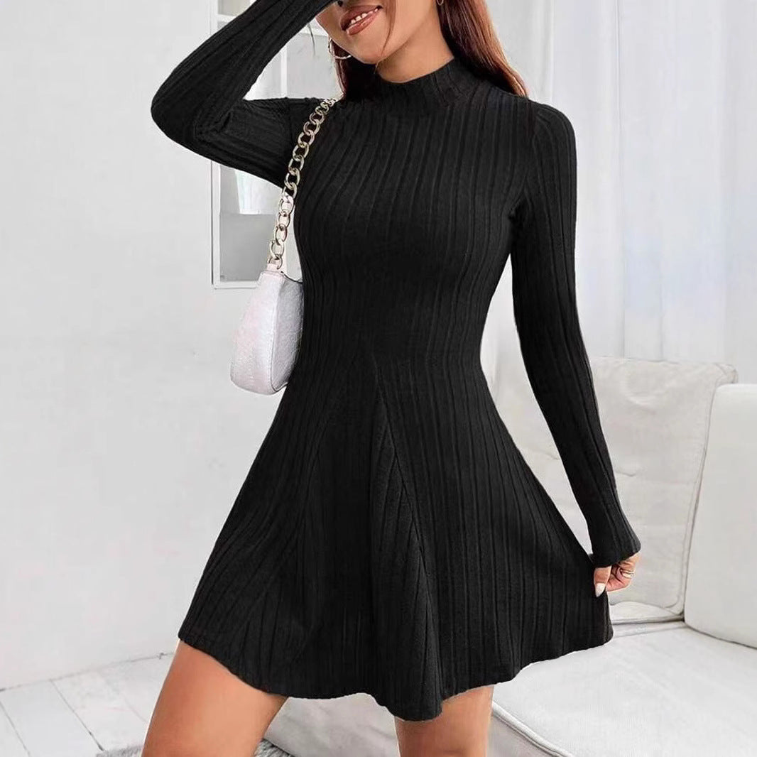 Damen Strickkleid mit strukturiertem Design und langem Ärmel WW
