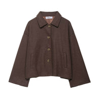 Damen schicke Blousonjacke aus weichem Stoff mit Knopfverschluss und Taschen WW