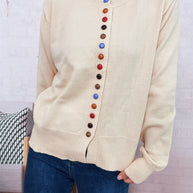 Damen stilvolle Strickjacke mit bunten Knöpfen WW