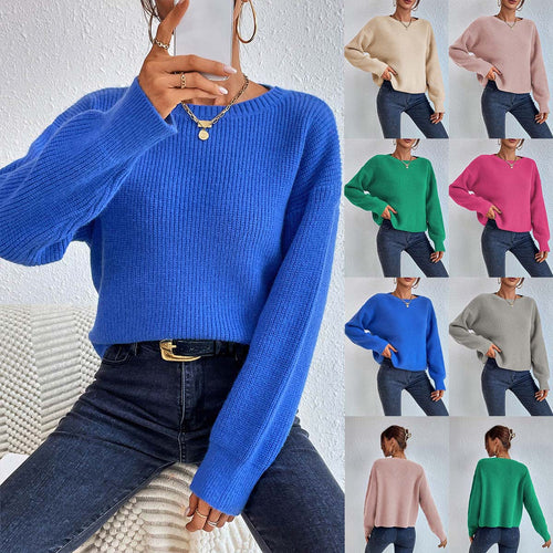 Damen lässiger Strickpullover mit lockerer Passform und eleganten Rippdetails WW