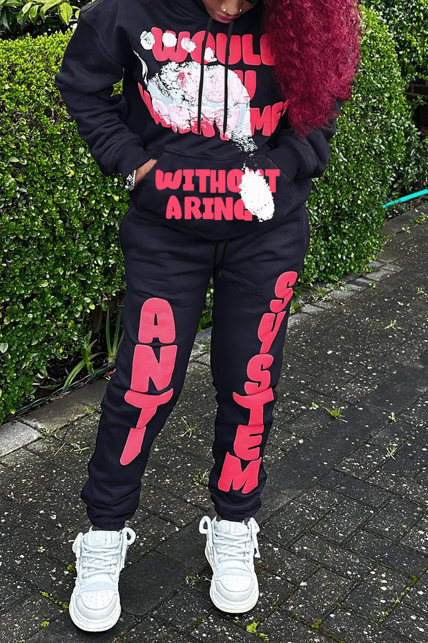 Damen Sportliches Sweatpants und Hoodie Set mit auffälligem Schriftzug WW