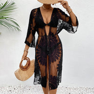 Damen Schicker Häkel-Strandüberwurf mit voluminösen Ärmel und elegantem Design WW