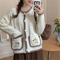 Damen Strickjacke mit Blumenmuster WW