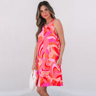 Damen ärmelloses Strandkleid mit schmeichelndem Schnitt und seitlichen Taschen WW