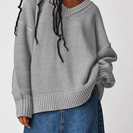 Damen V-Ausschnitt Oversized Pullover mit strukturiertem Strickmuster WW