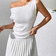 WW | Einfarbiges ärmelloses Top mit schulterfreiem Strickdesign