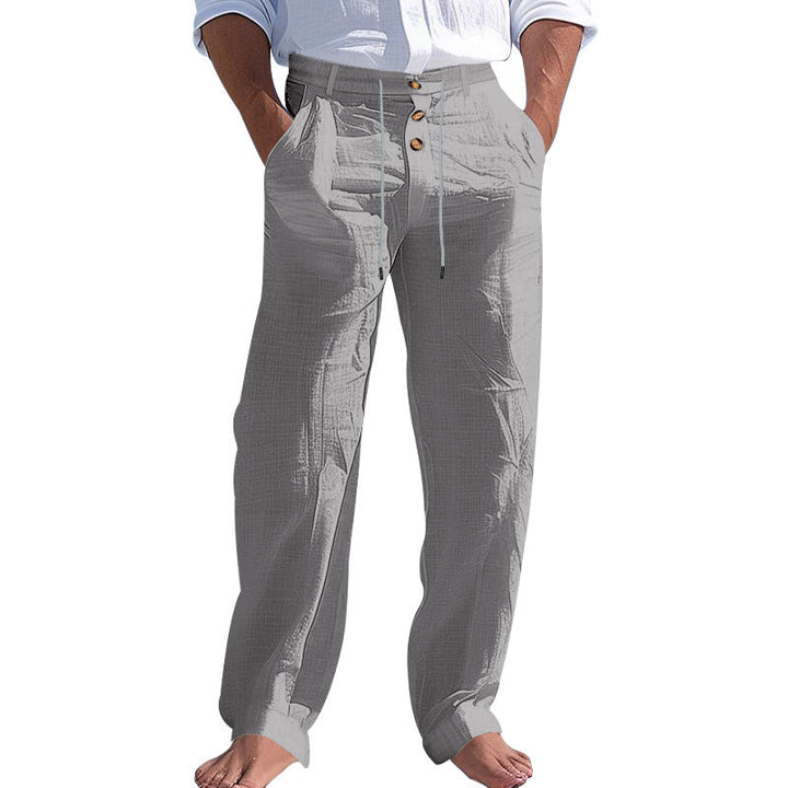 Herren lässige Leinenhose mit hohem Bund und bequemen Taschen W&W Mode