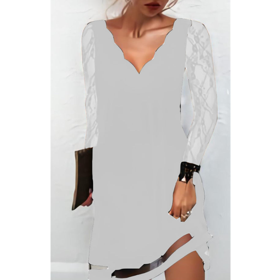 Damen Spitzenkleid mit V-Ausschnitt und eleganten Ärmeln WW