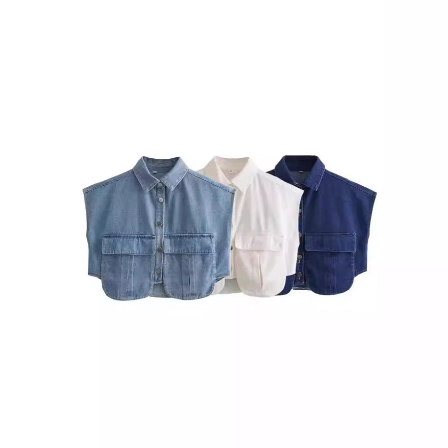 Damen ärmellose Utility-Bluse mit Taschen WW