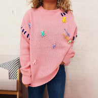 Damen Pullover mit verspieltem Bären-Motiv und dekorativen Applikationen WW