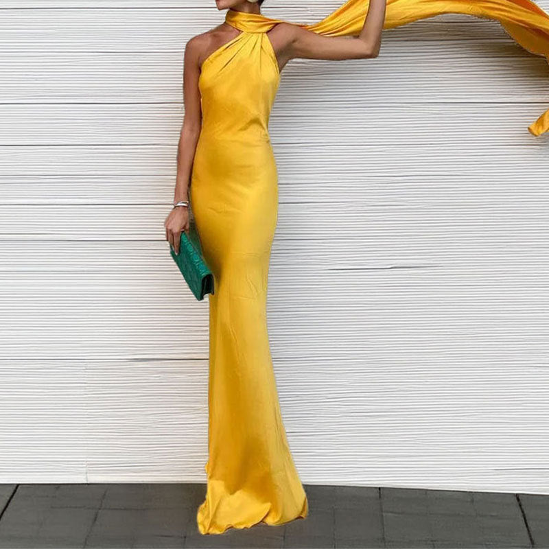 Damen Elegantes Abendkleid mit asymmetrischem Design und weichem Umhang WW
