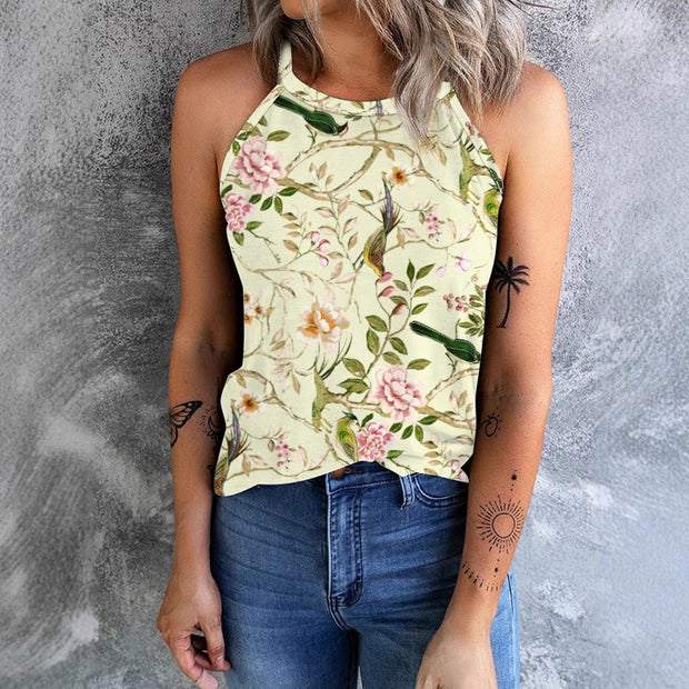 Damen ärmelloses Blumenshirt mit hohem Kragen WW