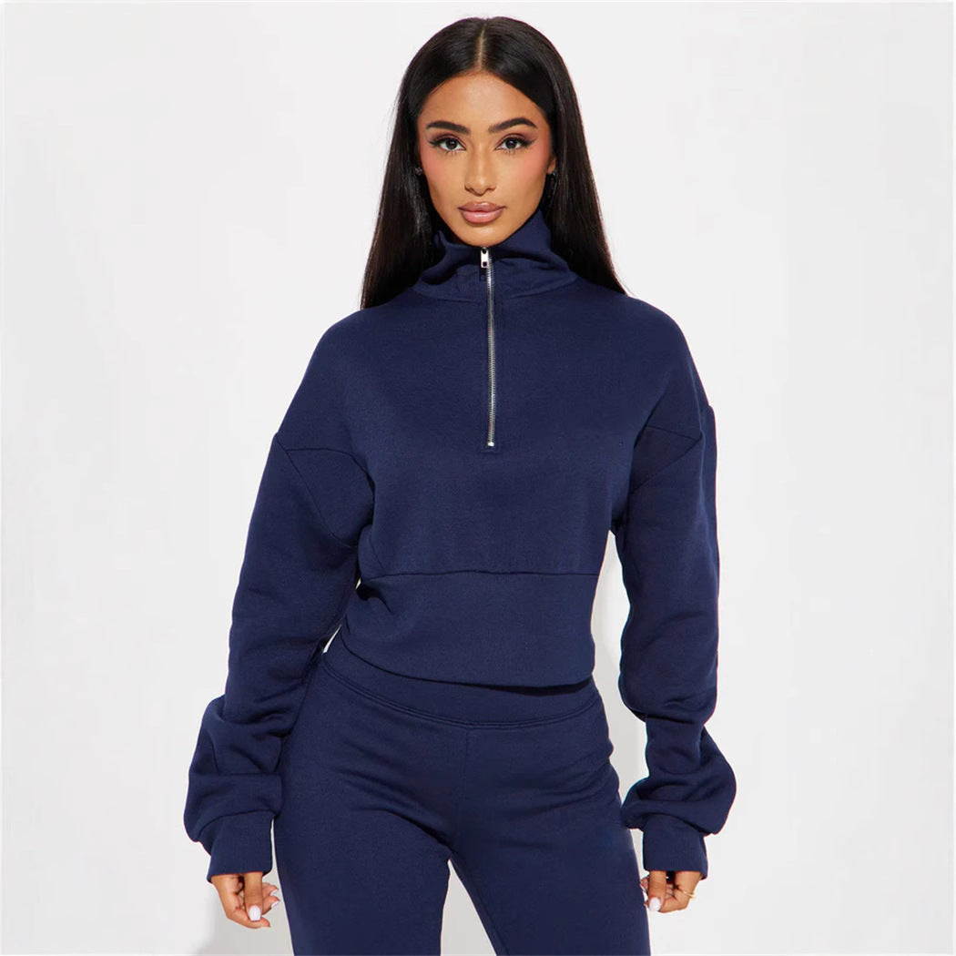 Damen Sportlicher Fleece-Loungewear-Anzug mit Reißverschluss WW