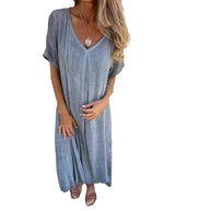 Damen lässiges Midikleid mit V-Ausschnitt und weit ausgestellten Ärmeln WW