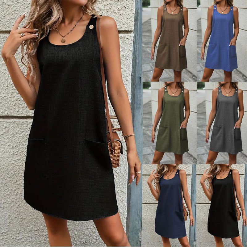 Damen lässiges Sommerkleid mit praktischen Seitentaschen und knielangem Schnitt WW