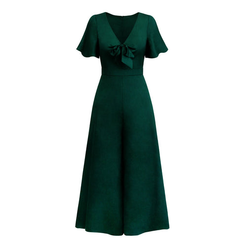 WW | Kurzarm Breite Beinform Lässig V-Ausschnitt Jumpsuit