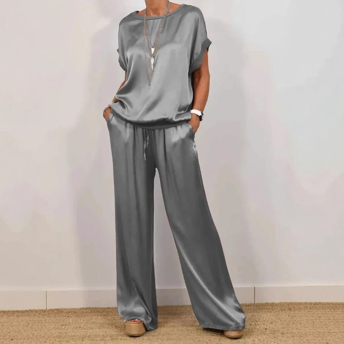 Damen elegantes Lounge-Set mit fließendem Schnitt und elastischem Bund WW
