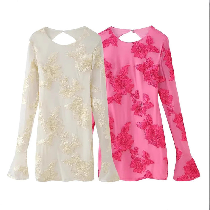 Damen Elegantes und florales Chiffonoberteil mit langen Ärmeln W&W Mode