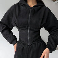 Damen sportlicher Jumpsuit mit Reißverschluss und Kapuze WW