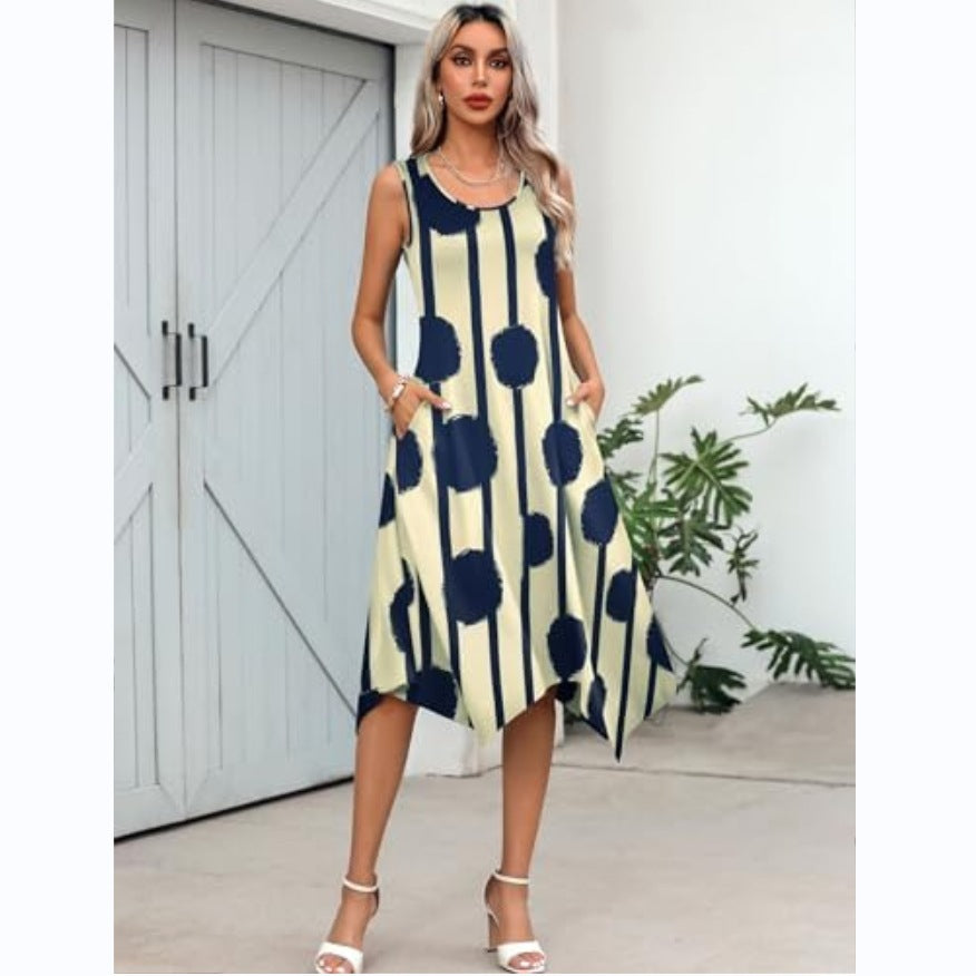 Damen ärmelloses Sommerkleid mit asymmetrischem Schnitt und floralem Design WW