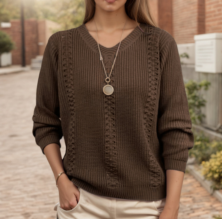 Damen Strickpullover mit V-Ausschnitt und strukturierter Verarbeitung WW