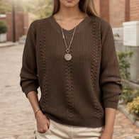 Damen Strickpullover mit V-Ausschnitt und strukturierter Verarbeitung WW