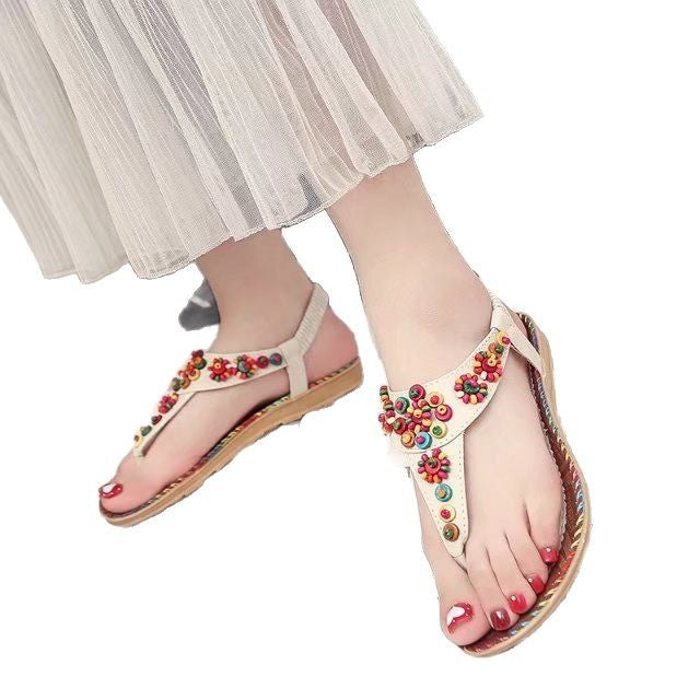 Damen Sandalen mit bunten Zierperlen und rutschfester Sohle W&W Mode