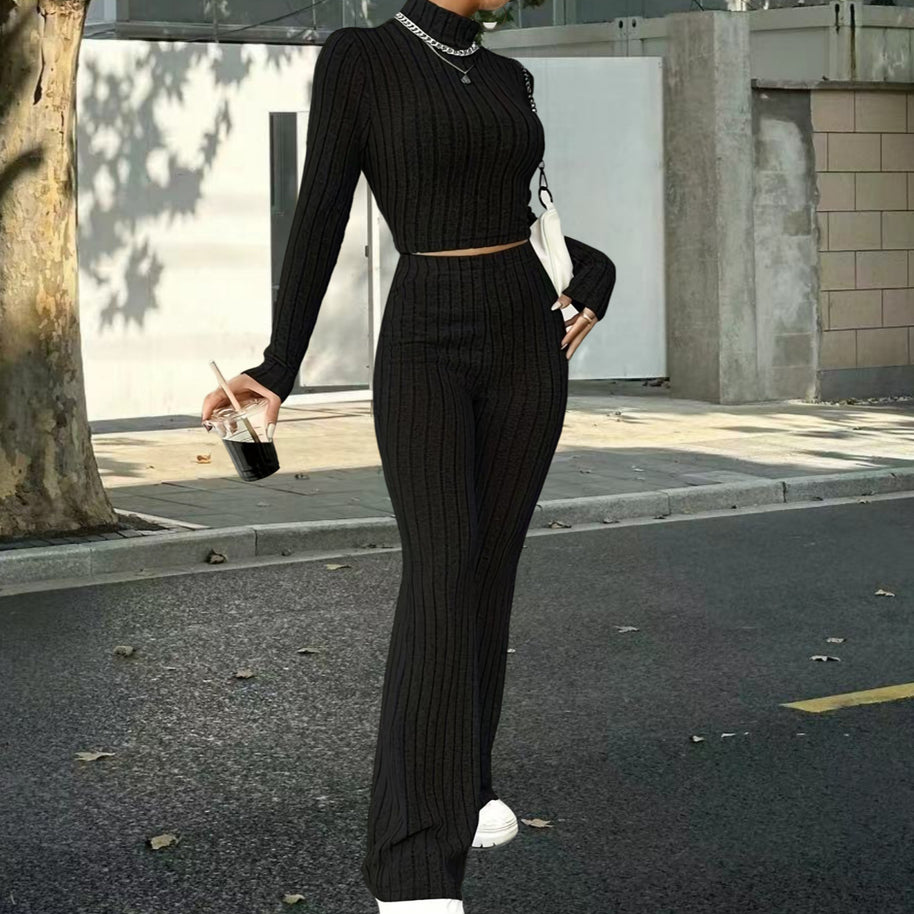 Damen Strick-Crop-Top und Palazzo-Hosen Set WW