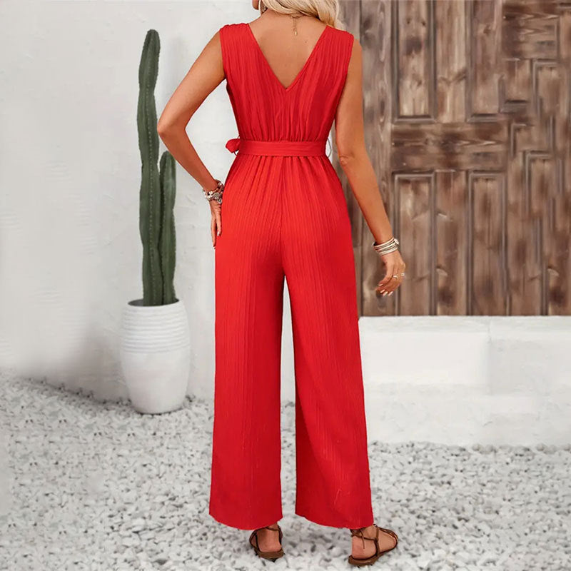 Damen eleganter Jumpsuit mit Rüschendetails und Taillengürtel W&W