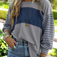 Damen lässiger Sweatshirt mit gestreiften Ärmeln WW