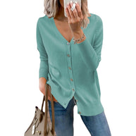 Damen Strickjacke mit tiefem V-Ausschnitt und Knopfdetails WW