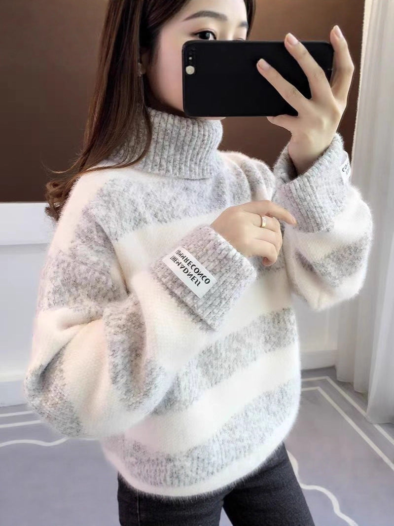 WW | Gestreifter Rollkragen Strickpullover Für Frauen
