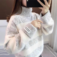 WW | Gestreifter Rollkragen Strickpullover Für Frauen