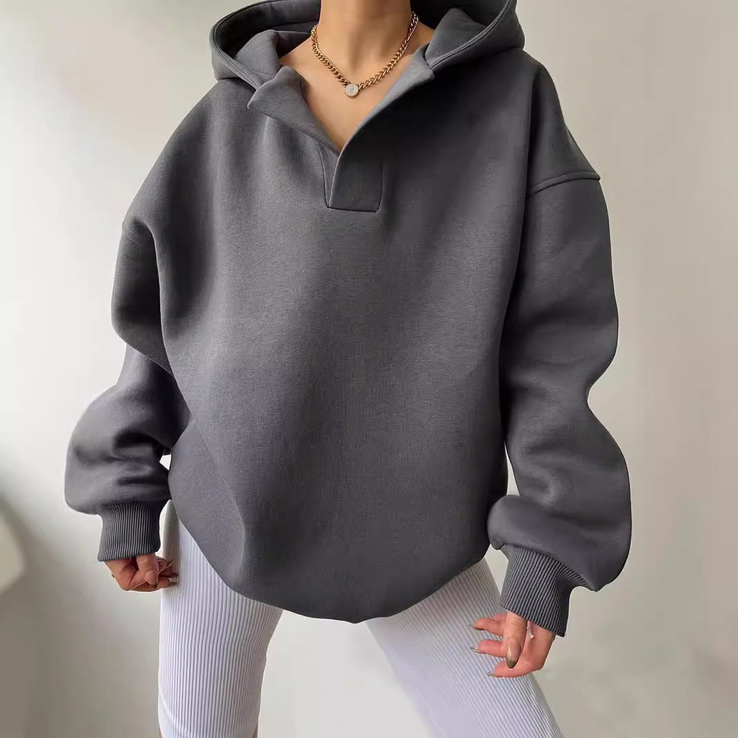 Damen Oversized Hoodie mit modernem Kragen und lässiger Passform W&W Mode