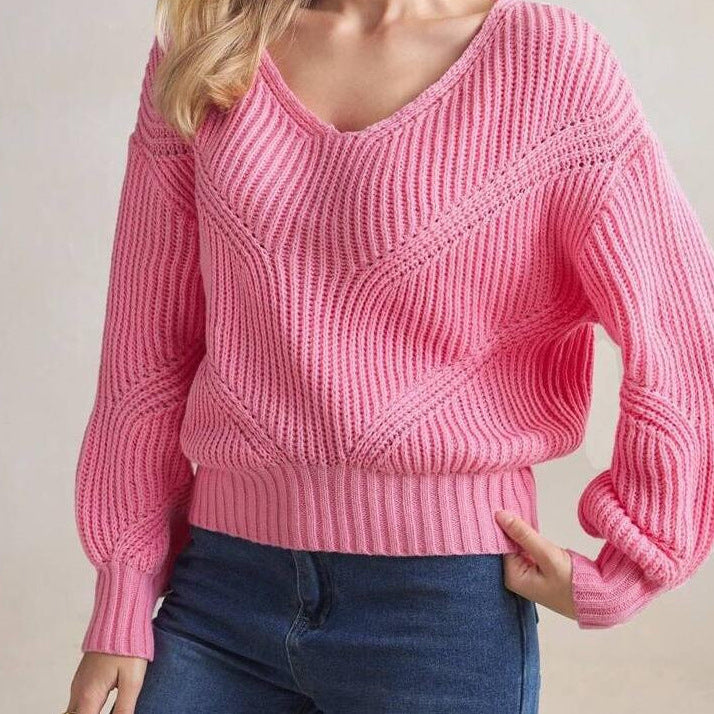 Damen Strickpullover mit V-Ausschnitt und strukturiertem Design WW