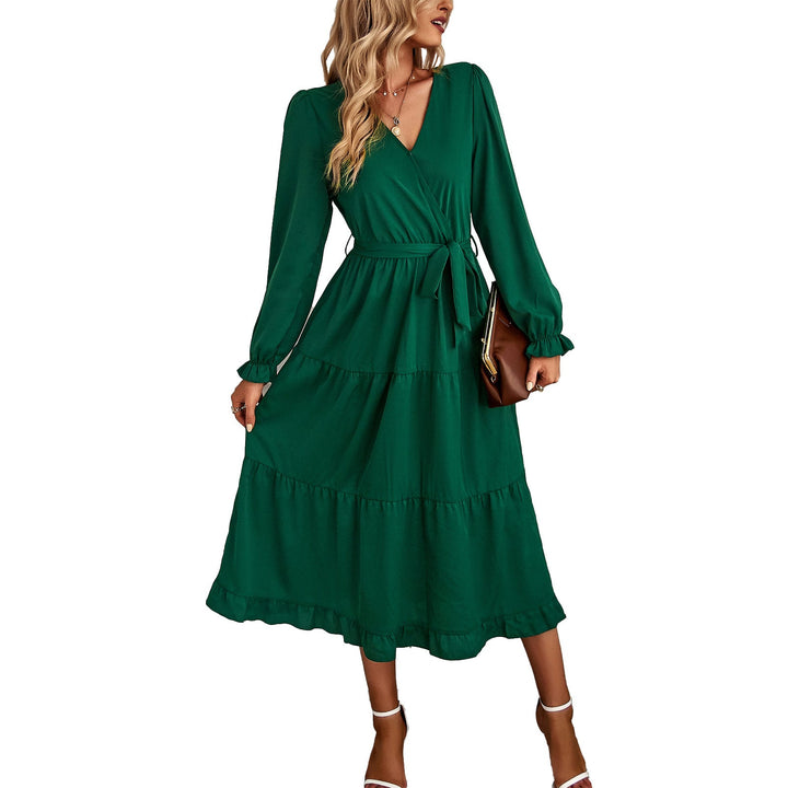 Damen Wickelkleid mit Rüschen und Taillengürtel W&W Mode